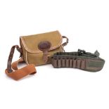 A green canvas cartridge bag and a cartridge belt by Beretta: (2)