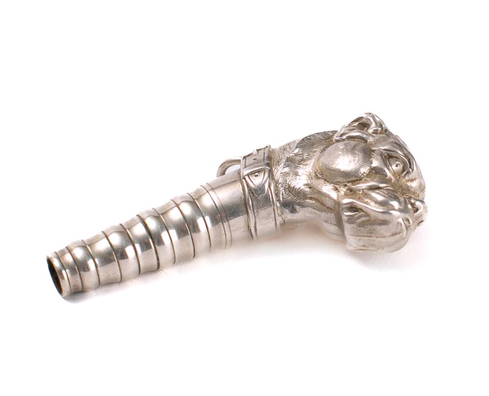 A Victorian silver dog's head parasol handle in the form of a Boxer:, - Image 2 of 2