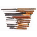 A group of eleven large woodturning chisels and files: various makers including a WWII period W H
