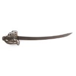 An 18th century Scottish Basket hilt hanger: the short curved single edge blade with single fuller