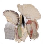 Two early 20th century Ostrich feather fans,: one with Abalone sticks the other with bone sticks,