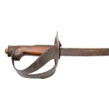 A 19th century cavalry sword: the pipe backed blade over half basket hilt with wooden grip.
