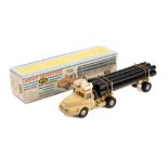 French Dinky 983n Tracteur Unic Saharien: beige cab and trailer, white roof, black plastic load,