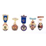 Five assorted Masonic gilt and enamel Stewards Medals: relating to various institutions. (5).