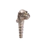 A Victorian silver dog's head parasol handle in the form of a Boxer:,