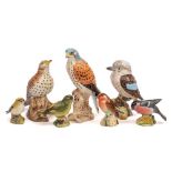 Seven Beswick birds: comprising Kestrel under gloss, Song Thrush under gloss, Kookaburra,