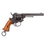 An early 20th century Belgian 6 shot pinfire revolver: 6 inch octagonal barrel with foresight,