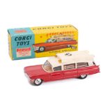 Corgi 437 Superior 'Ambulance' battery operated issue: two-tone cream and red with brown interior,