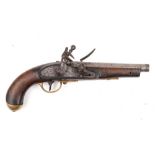 A 19th century flintlock pistol by Tower: the plain 8 1/4 inch barrel over sidelock action signed