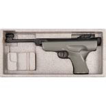 A boxed original MOD.5 .22 calibre air pistol: black finish to barrel with grey plastic grip.