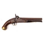 A 19th century 10 bore percussion cap pistol by Williams & Powell: the plain 9 1/4 inch barrel with