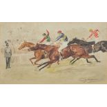 Charles E Gatehouse [1866-1952]- The Finish Line,:- signed and dated '95 watercolour, 18 x 31cm.