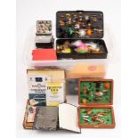 A collection of various flys and fly tins: including a hardy aluminium fly tin and contents and a