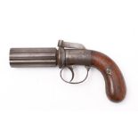 A 19th Century percussion cap pepperbox pistol: unsigned,