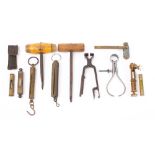 A group of woodworking tools: including a Stanley Honing guide,