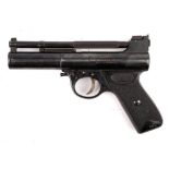 A Webley MK1 .177 calibre air pistol: serial number '325' with two piece black plastic logo grips.