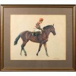 * Norman Hoad [1923-2014]- Jockey on a bay racehorse,:- signed watercolour heightened with white,