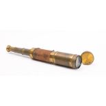 A 19th Century leather and brass four draw telescope,: unsigned.