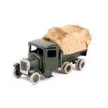 A Britain Army Coved Lorry: dark green cab and chassis with silver trim, cloth cover,