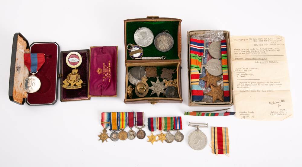 A WWI & WWII family collection of medals: comprising WWI miniature group of five, 1914-15 Star,