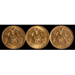 Three sovereigns 1906, 1911 & 1912.