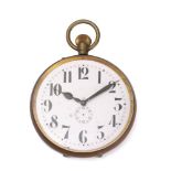 A silver plated Goliath open face pocket watch: with Roman numerals and subsidiary seconds dial,
