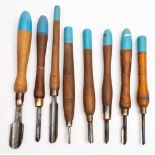 A group of eight various woodturning chisels: various sizes and makers including Marples & Son (8)