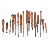 A group of sixteen various wood turning chisels: various makers including Robert Sorby,
