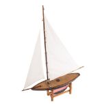 An early 20th century pond yacht: fully rigged over simulated plank deck,