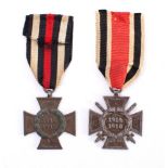 A German Cross of Honour: stamped RV25 with Ribbon, together with a Cross of honour with Swords,