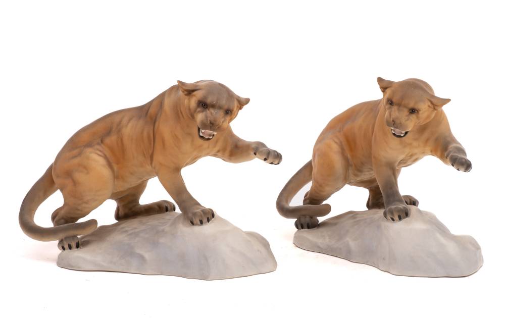 Two Beswick Pumas on a Rock: style one under matt.