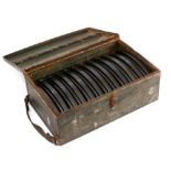 A set of 12 WW2 Bren Gun magazines:, housed in a carrying box with canvas carrying handle.