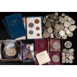 Approximately 940g of pre 1947 coins: together with a tin of mixed coins including crowns and £5