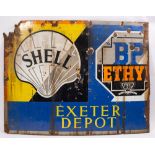 A mid 20th century enamel sign 'Shell. BP Ethyl. Exeter Depot': 122 x 162cm (damaged).