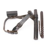 A Royal Ulster Constabulary black leather belt rig: with truncheon in pouch,