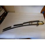 A George lll light cavalry sword: 74cm blued steel curved blade with royal cypher,