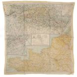 Two WWI silk maps: one for 'France, Belgium, Holland', 73 x 70cm,
