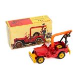 French Dinky 1412 Jeep De Depannage: red and yellow with concave hubs,