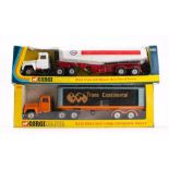 Corgi 1100 Mack Truck with Trans-Continental Trailer: orange and metallic blue in blue and yellow