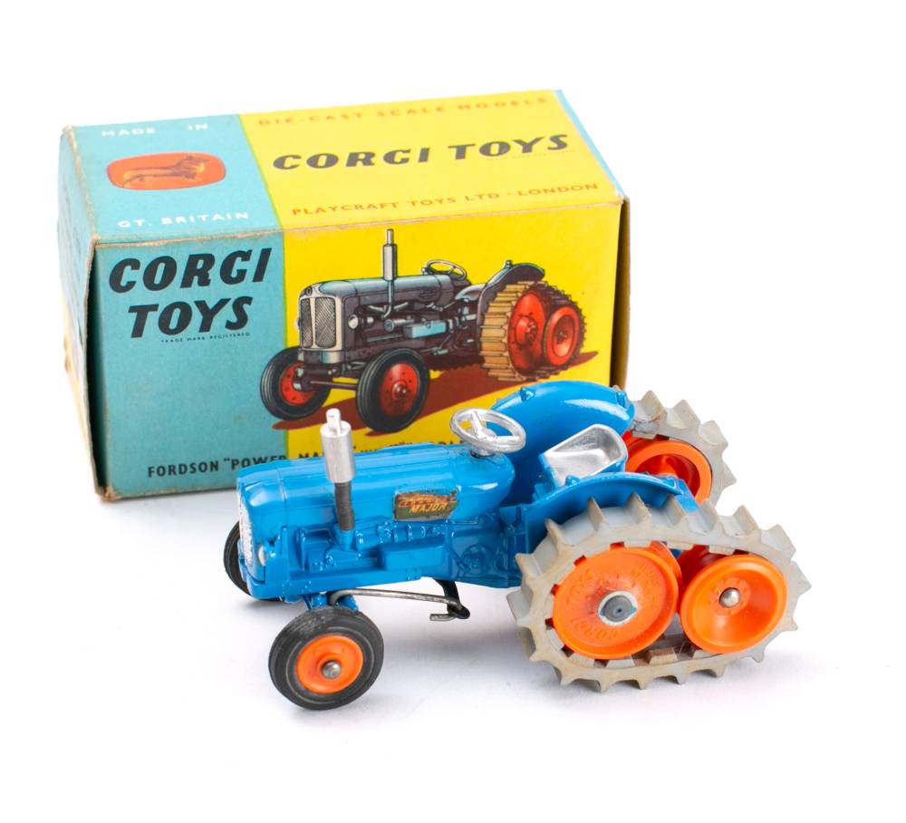 Corgi 54 Fordson 'Power Major' with 'Roddless' Half Tracks: blue with silver trim orange hubs with