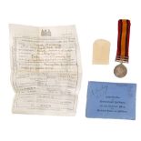 A Queen's South Africa medal with two clasps '9301 Pte M Bainbridge KRRC',