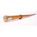 An early 20th century 9ct gold mounted walking cane, London 1914,