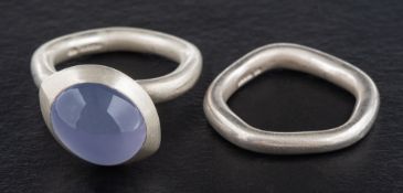 Emily Thatcher Contemporary Jewellery, two modernist silver rings:,