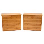 A pair of maple and birdseye maple veneered and cherry banded chests of drawers, modern,