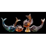 Four Murano coloured glass fish: modelled variously and decorated with red or orange banding,