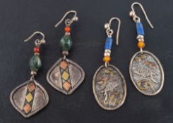 Charmian Harris, two pairs of drop earrings,: one with lapis lazuli beads,