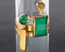 Wendy Ramshaw, a pair of 18ct gold green chalcedony stacking rings,