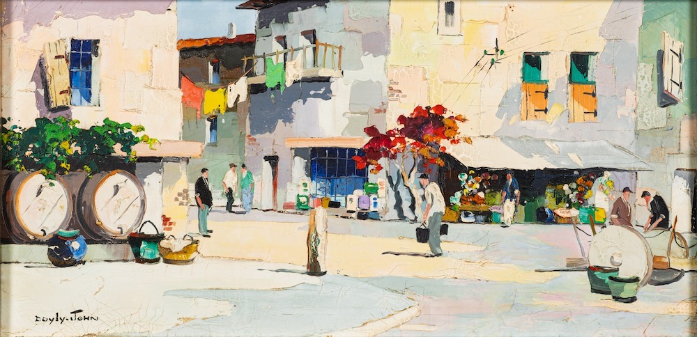 * Cecil Rochfort Doyly-John [1906-1993]- Busy town scene,:- signed bottom left oil on canvas,