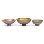 *Mary Rich [1940-2022] three porcelain bowls: of footed circular form each richly painted to the