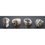 Four silver rings with folded decoration:, maker's mark 'BT', Birmingham, 1994-6,